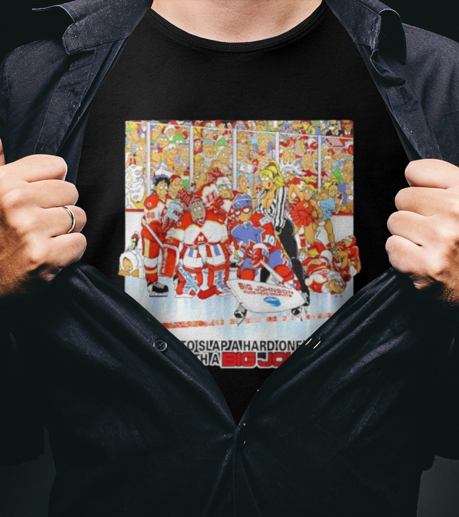 Big Johnson Hockey Humor It's Easy To Slap A Hard One Between The Pipes Ice Rink Challenge T-Shirt