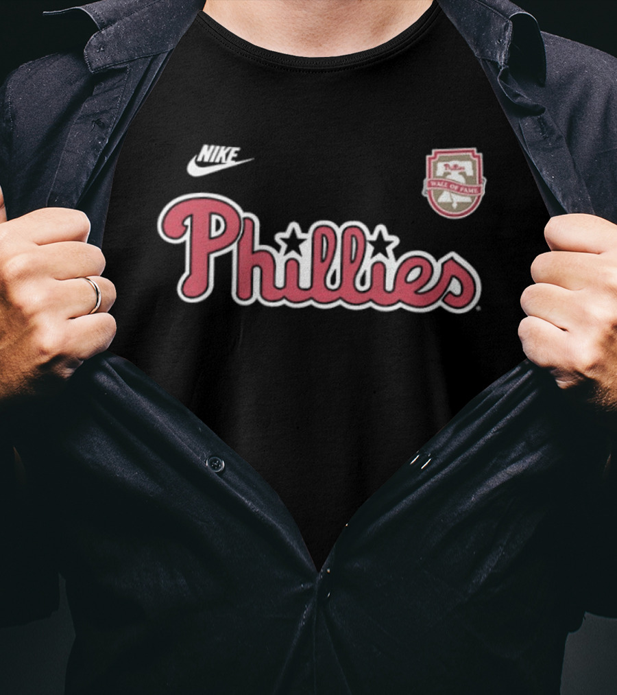 Nike Phillies Wall Of Fame Chase Utley 26 Philadelphia Text And Stars T-Shirt