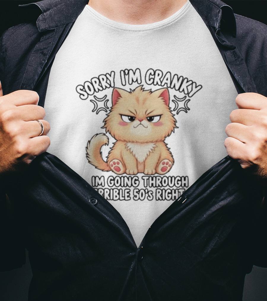 Sorry I'm Cranky I'm Going Through My Terrible 50's Right Now Fluffy Cat T-Shirt
