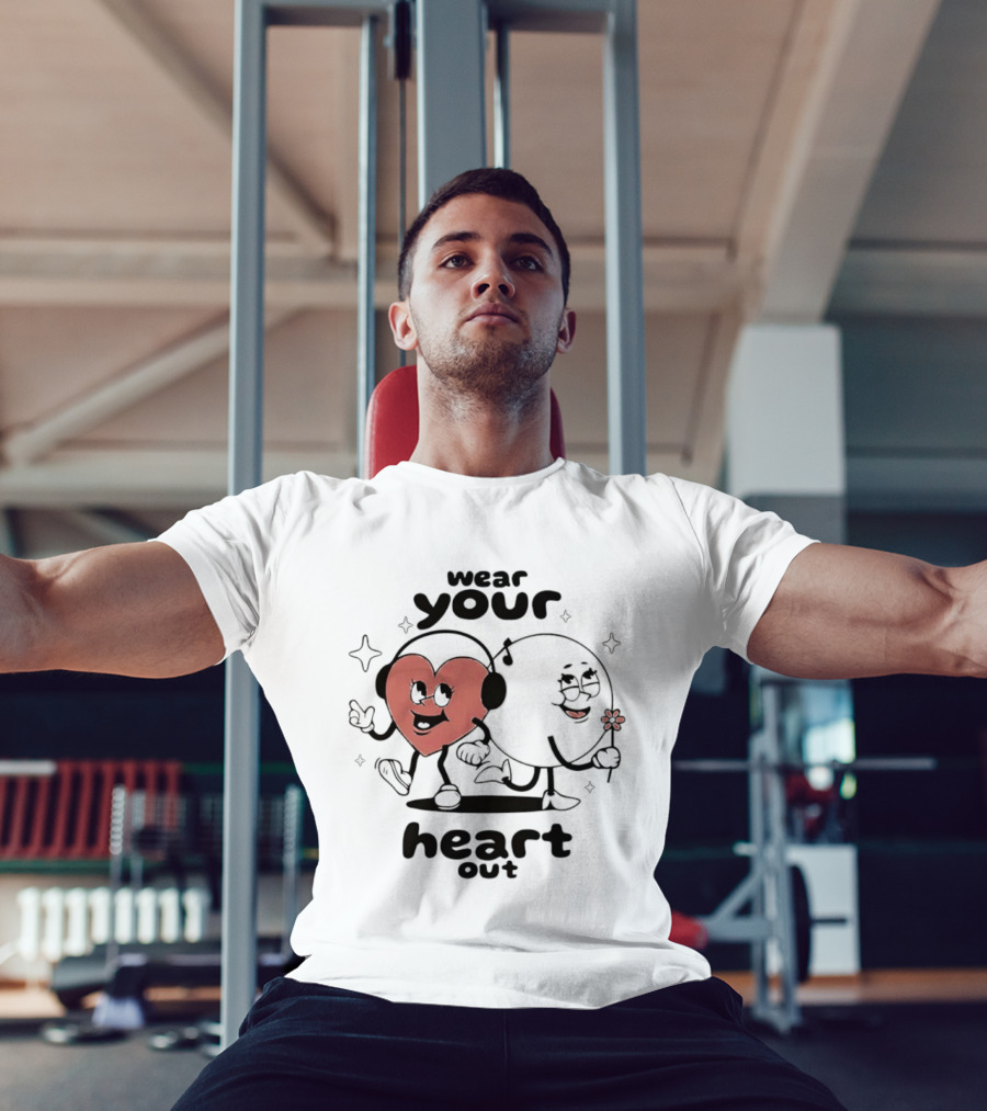 Wear Your Heart Out Love Aesthetic Headphones And Flower Cartoon Characters T-Shirt