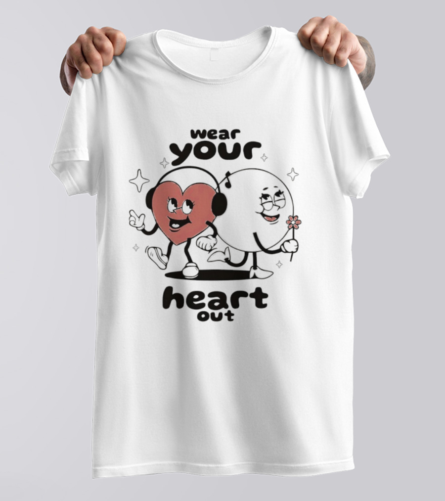 Wear Your Heart Out Love Aesthetic Headphones And Flower Cartoon Characters T-Shirt