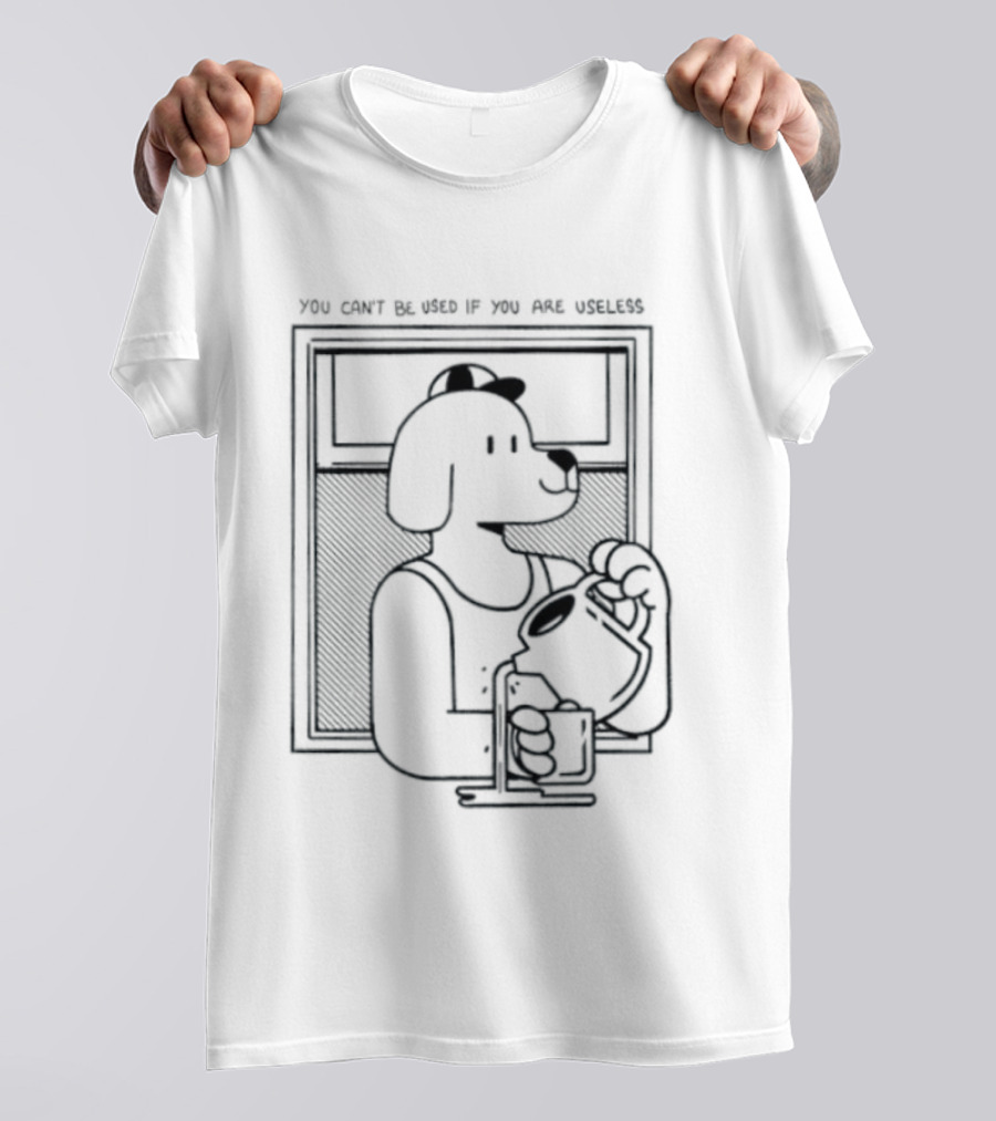 You Can't Be Used If You Are Useless Dog In Sunglasses Holding Coffee T-Shirt