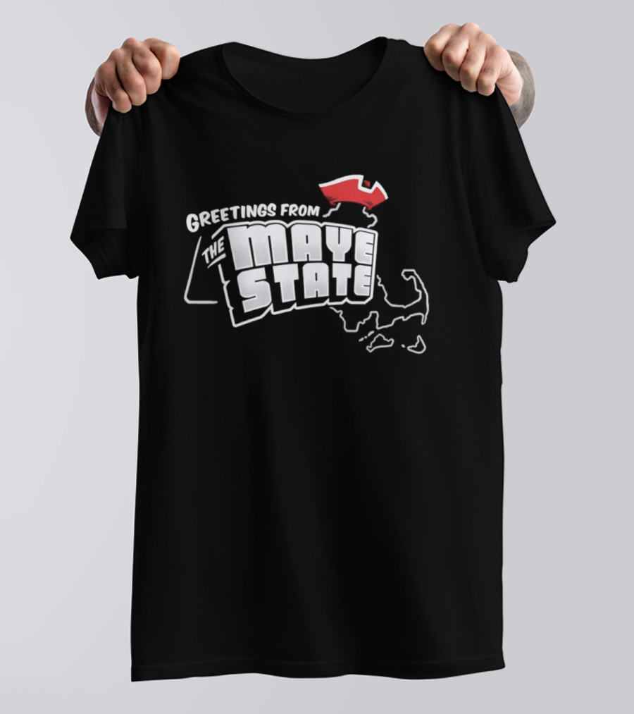 Greetings From The Maye State New England Outline Red Shape T-Shirt