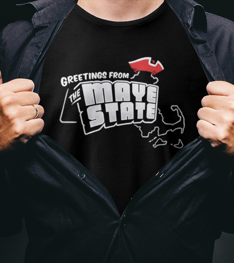 Greetings From The Maye State New England Outline Red Shape T-Shirt