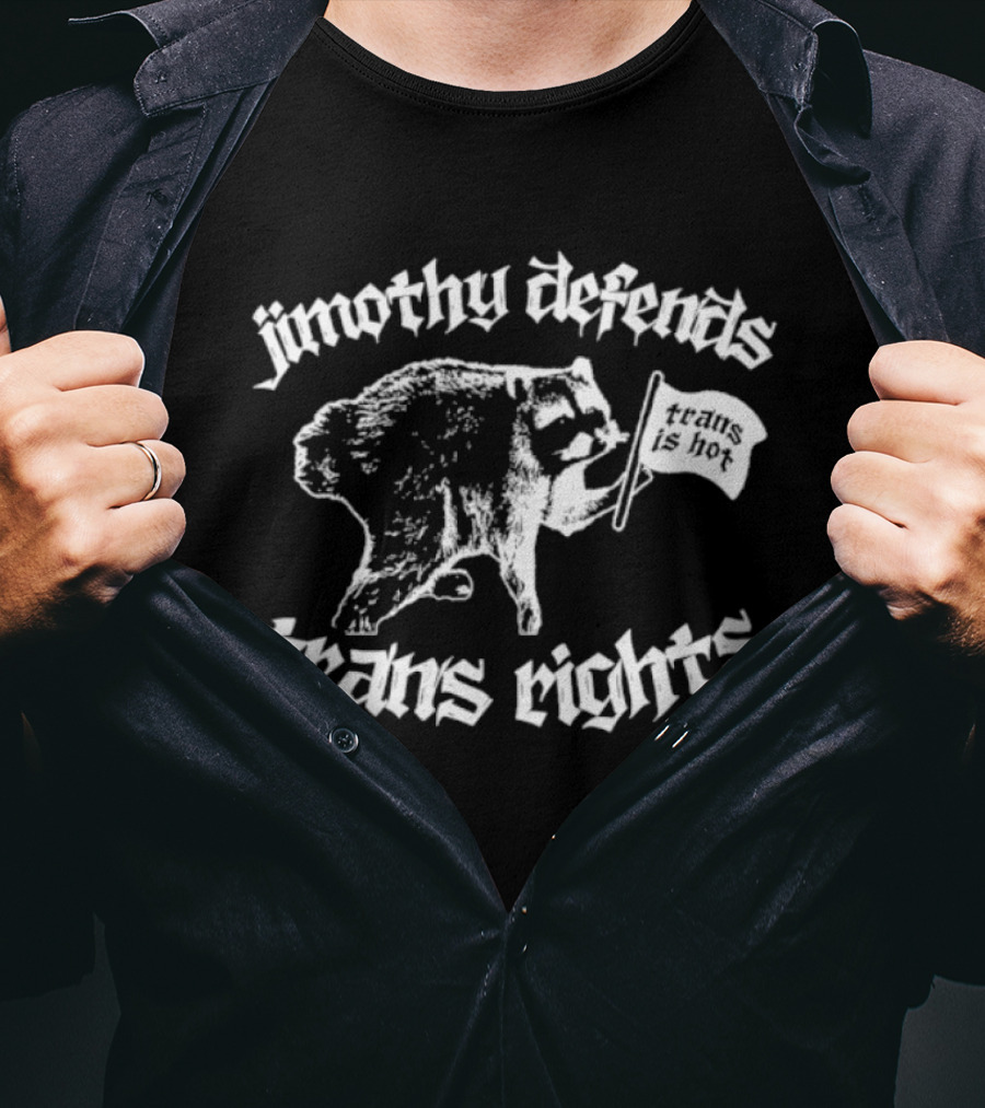 Jimothy Defends Trans Rights Raccoon Holding Flag T-Shirt