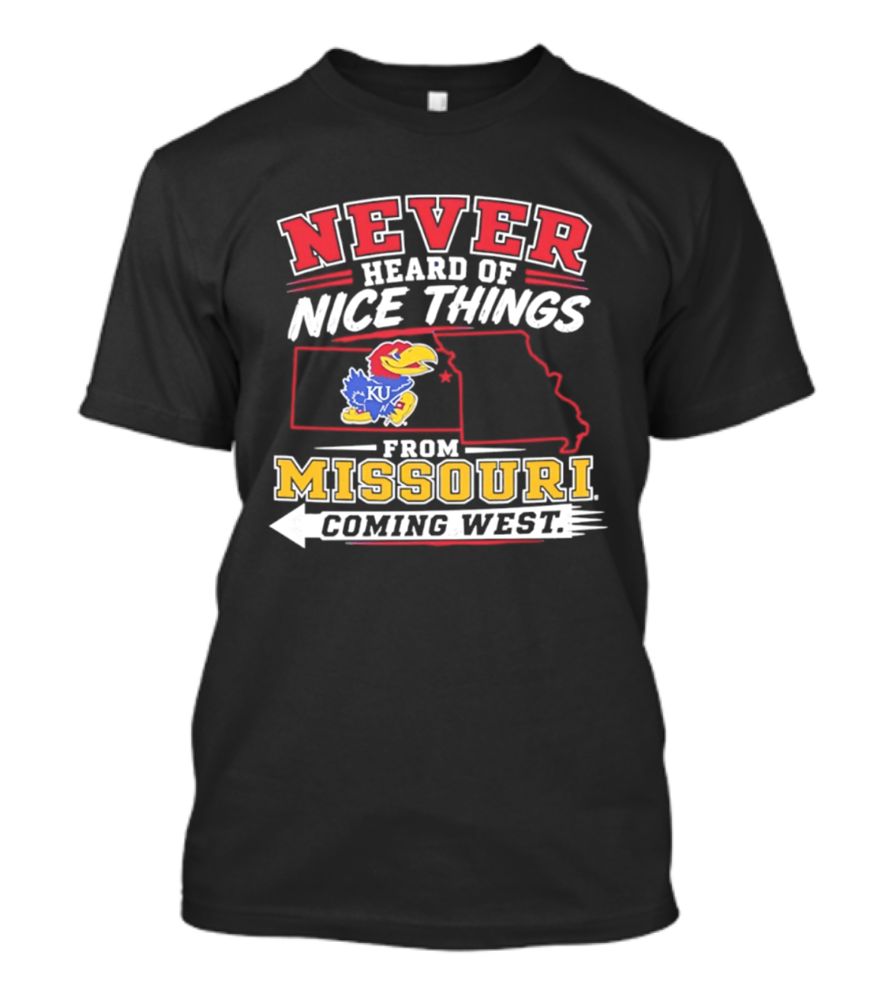 Never Heard Of Nice Things From Missouri Coming West Kansas Jayhawks KU Bird Map T-Shirt