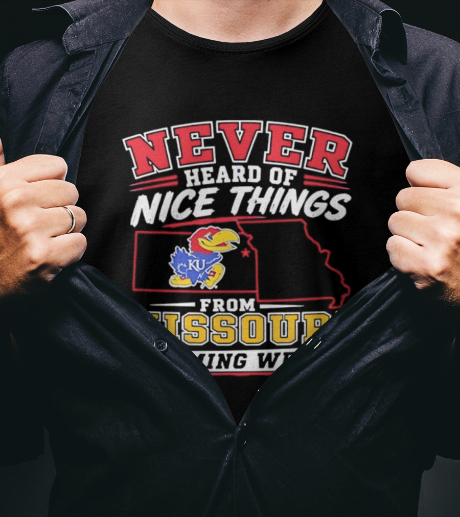 Never Heard Of Nice Things From Missouri Coming West Kansas Jayhawks KU Bird Map T-Shirt