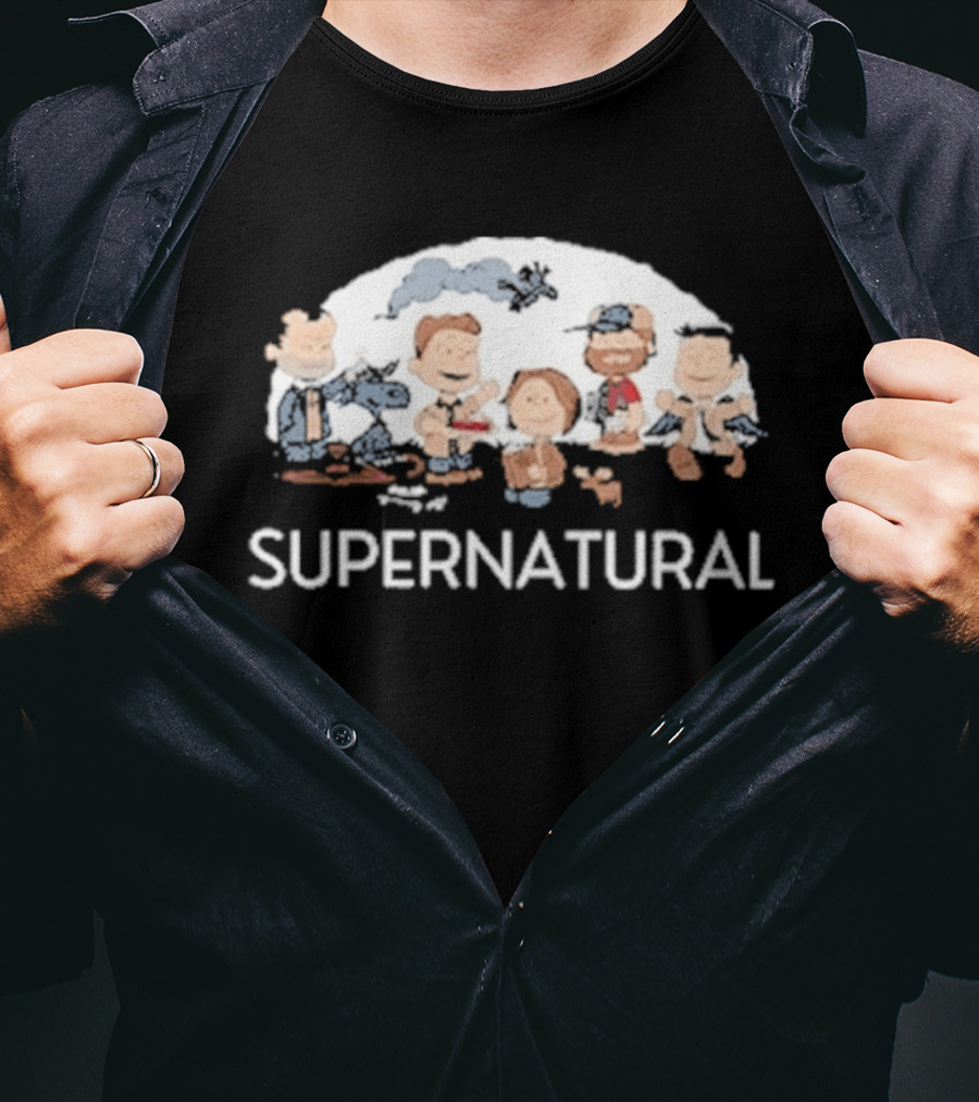 Supernatural Peanuts Cartoon Crossover Characters Collection T-Shirt