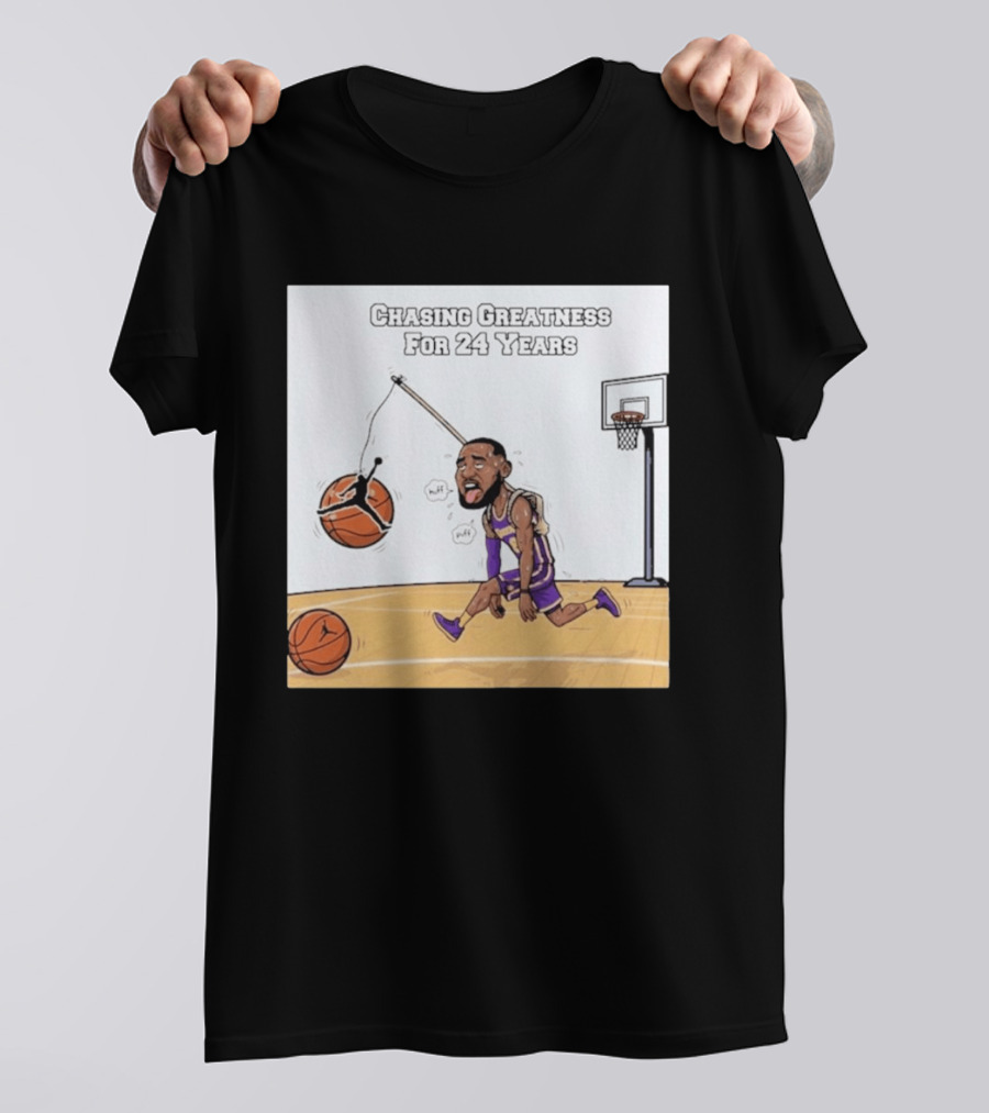 Chasing Greatness For 24 Years Basketball Cartoon With Hoop And Ball T-Shirt