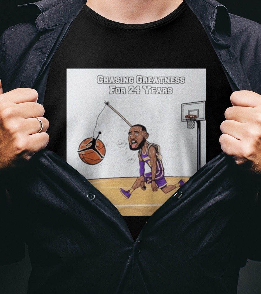 Chasing Greatness For 24 Years Basketball Cartoon With Hoop And Ball T-Shirt