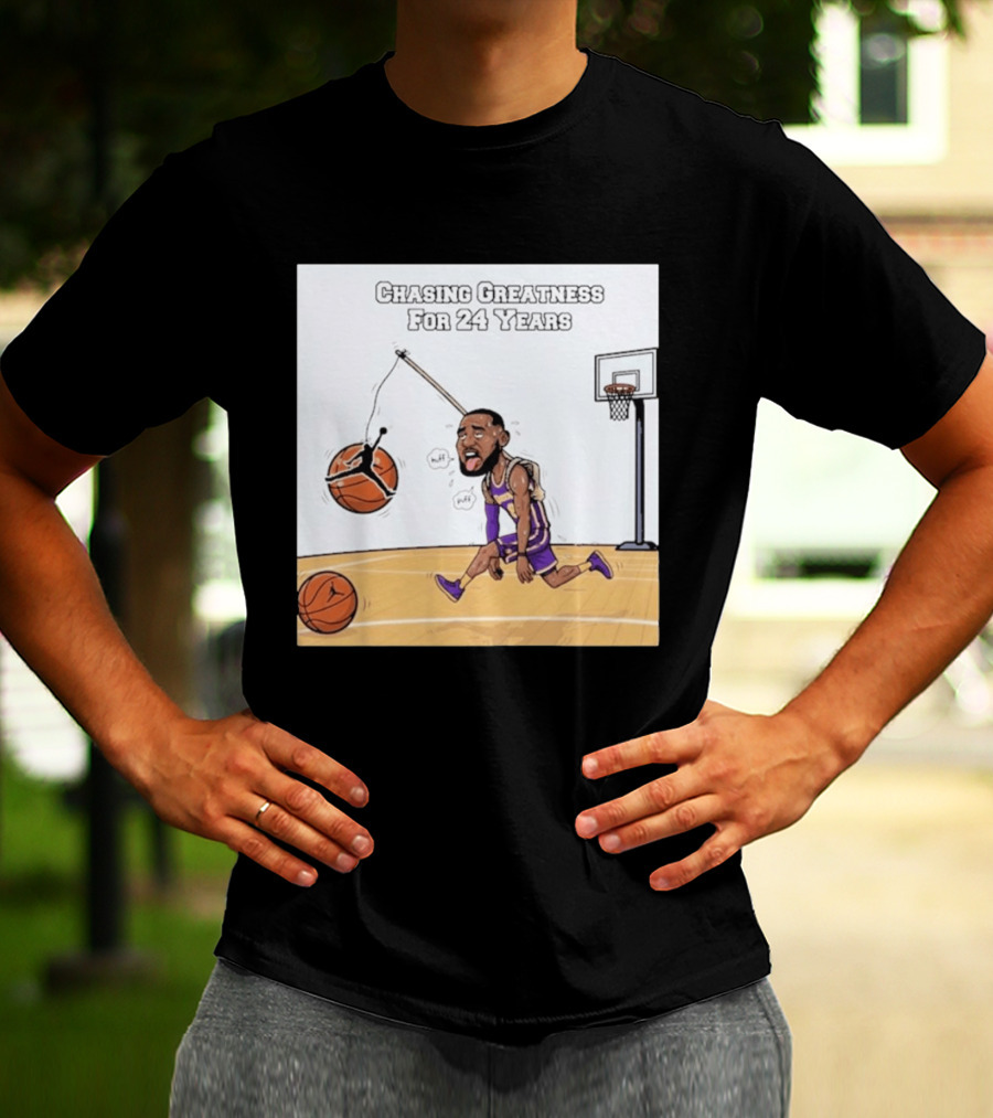 Chasing Greatness For 24 Years Basketball Cartoon With Hoop And Ball T-Shirt