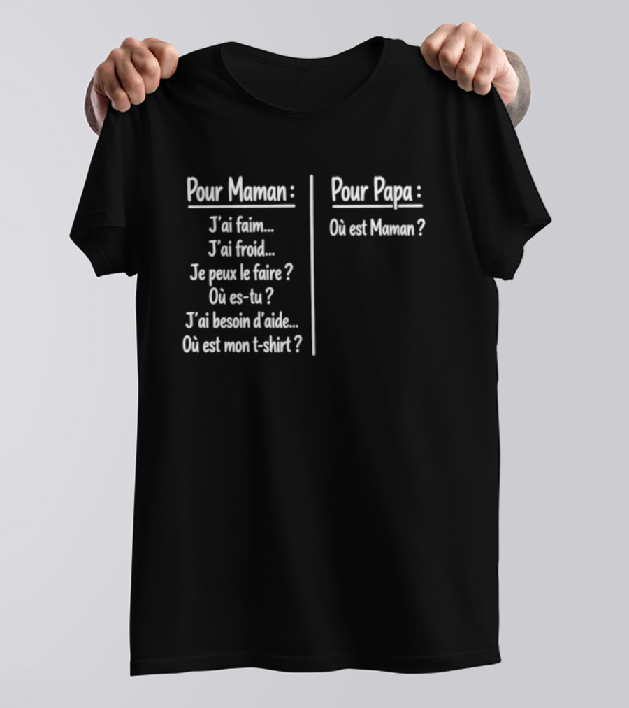 Pour Maman Papa J'ai Faim Froid Parenting Humor Où Est Maman Comparison T-Shirt