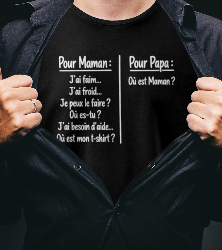 Pour Maman Papa J'ai Faim Froid Parenting Humor Où Est Maman Comparison T-Shirt