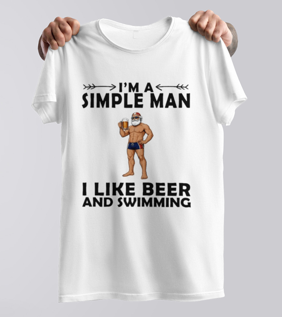 I'm A Simple Man I Like Beer And Swimming Funny Bearded Swimmer With Beer T-Shirt