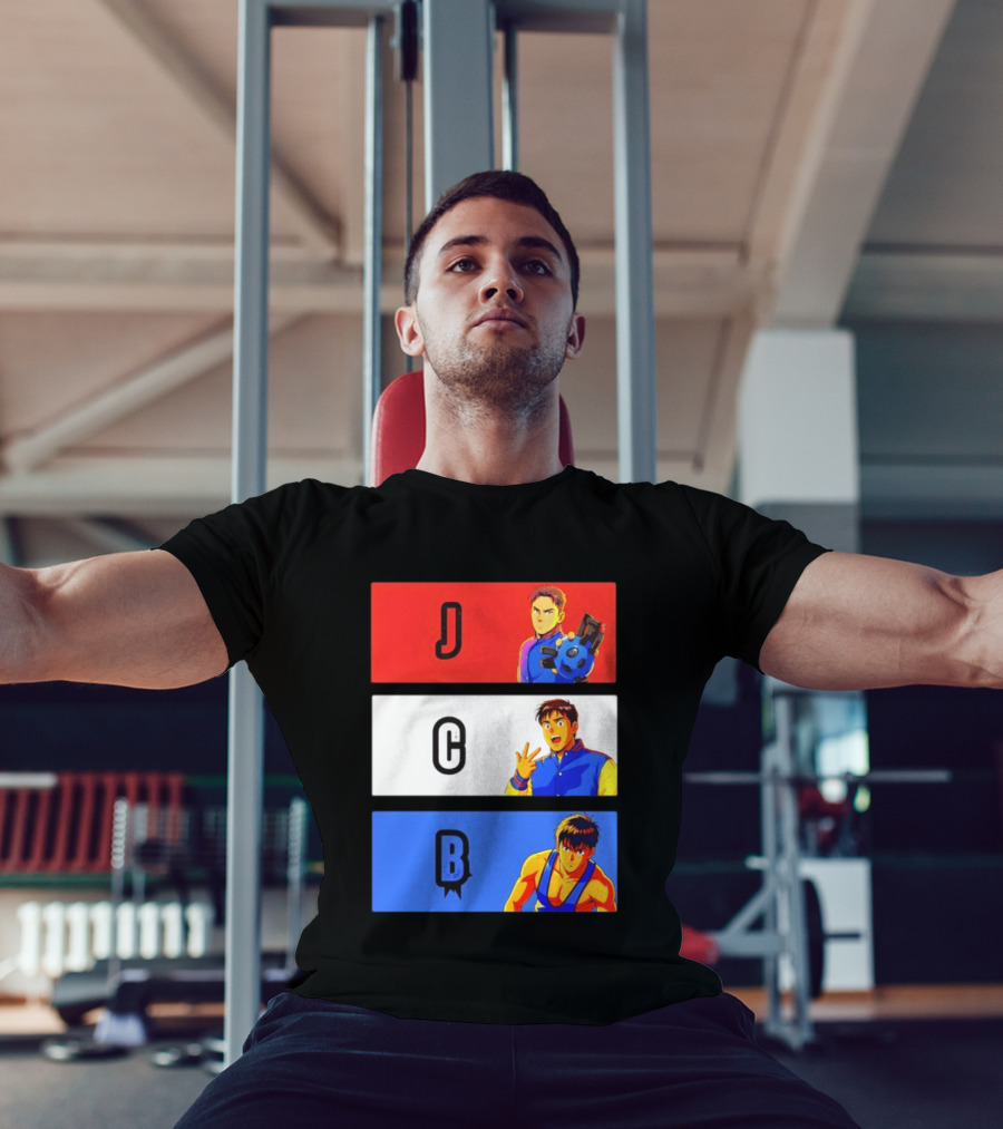 JCB Anime Characters Red White Blue Panels T-Shirt