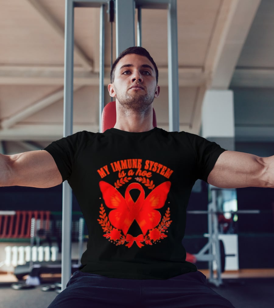 My Immune System Is A Hoe Autoimmune Disease Red Ribbon Butterfly T-Shirt