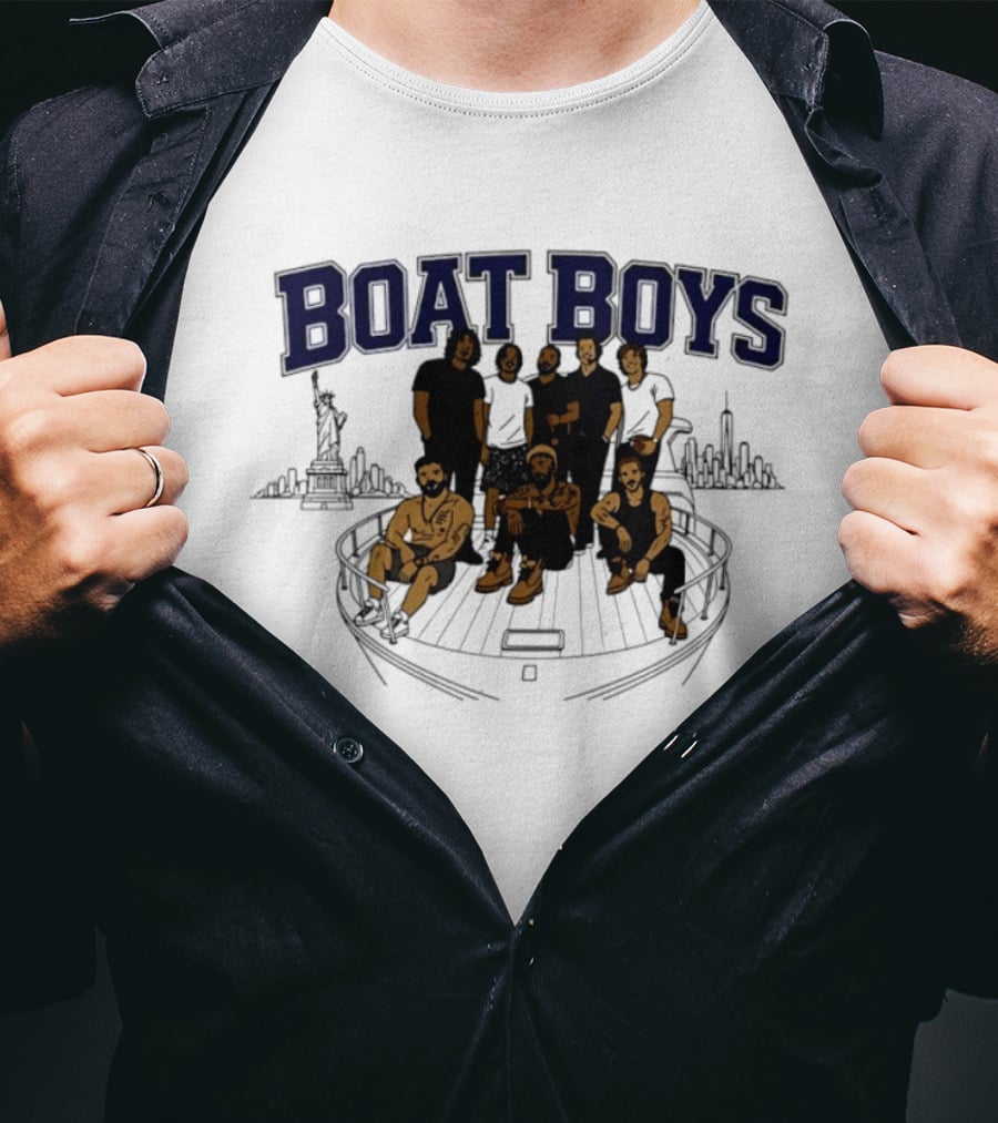 Boat Boys New York City Skyline Statue Of Liberty Group Giants T-Shirt