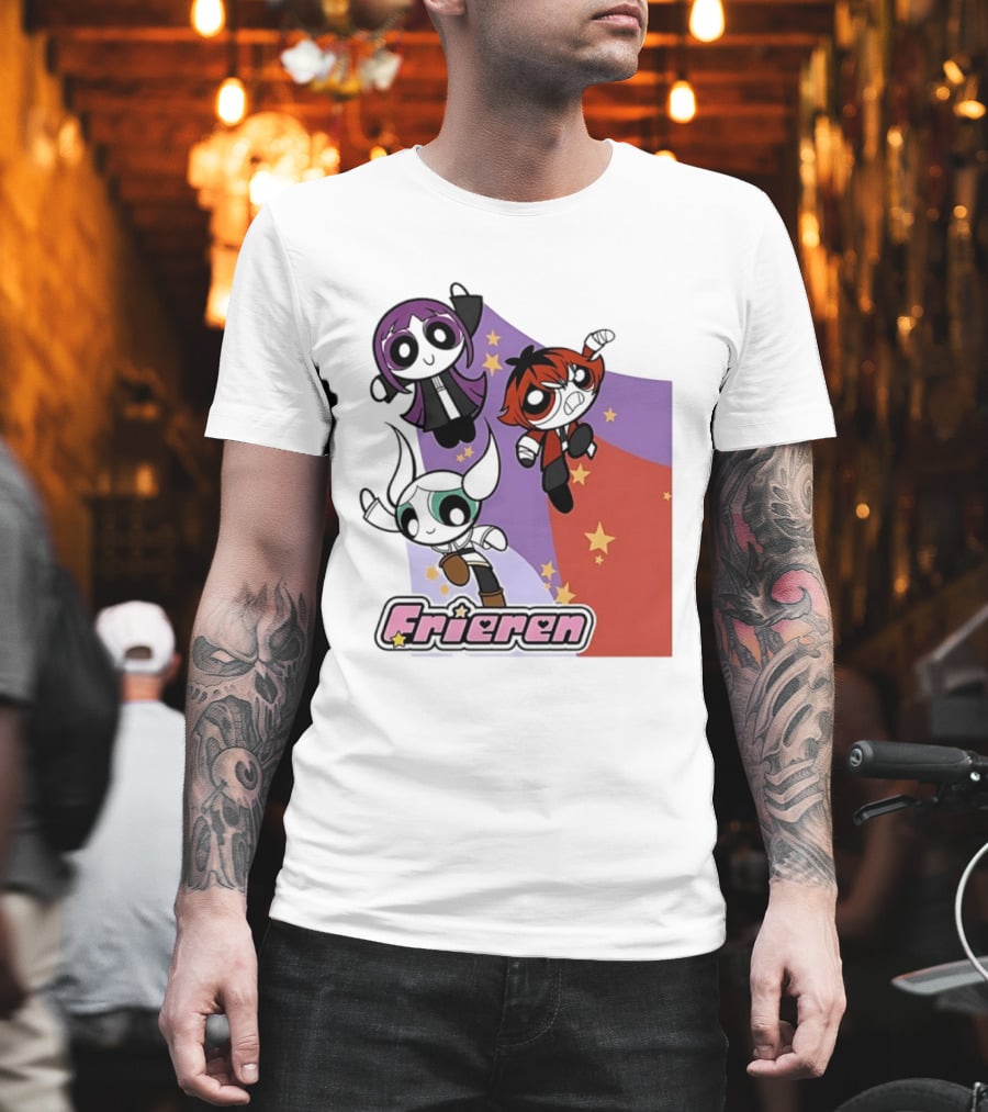 Frieren Characters In Powerpuff Girls Style With Stars T-Shirt