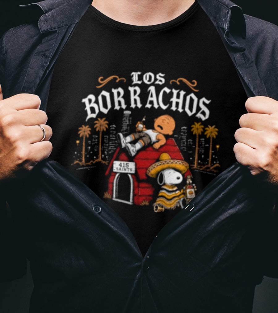 Los Borrachos Charlie Brown Snoopy 415 Saints Tequila Party T-Shirt