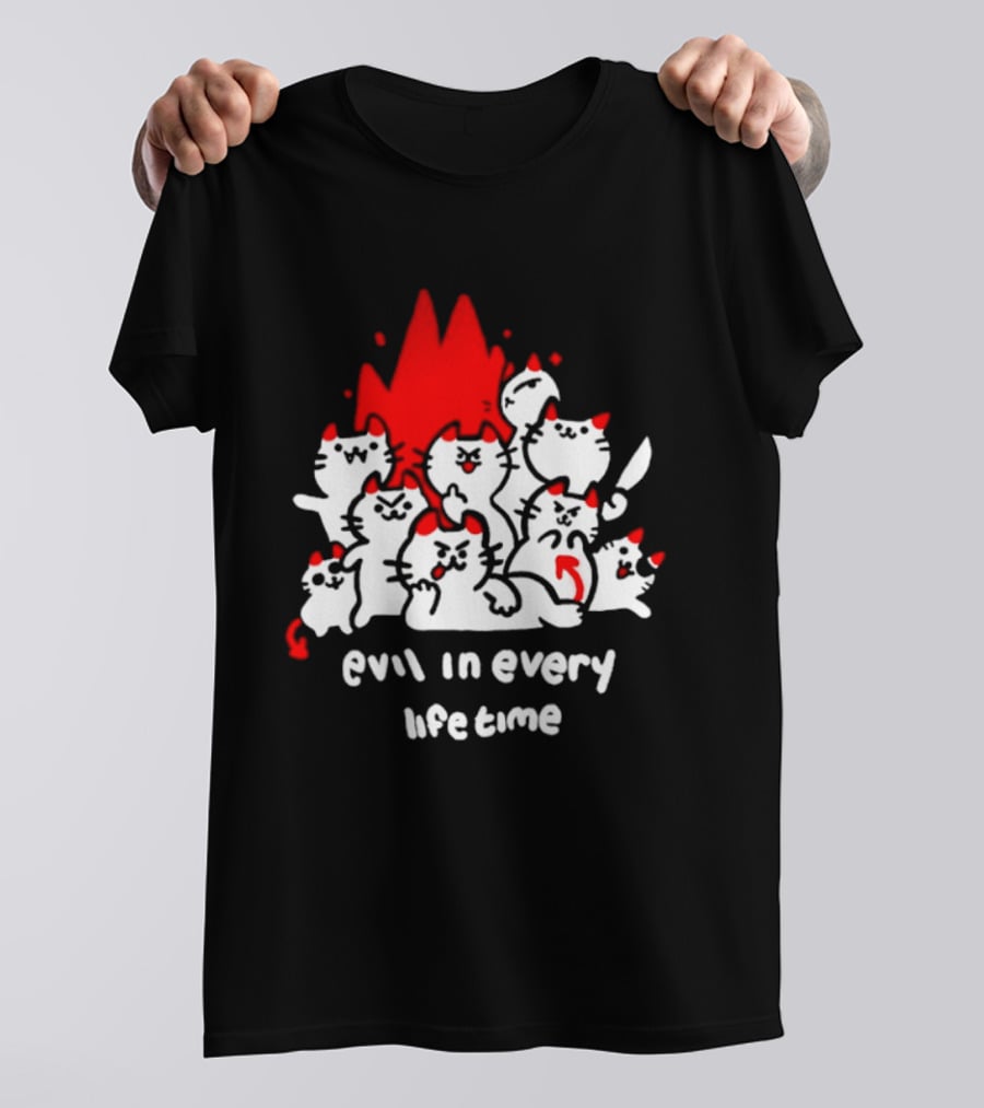 Evil In Every Lifetime Cats With Red Flames T-Shirt