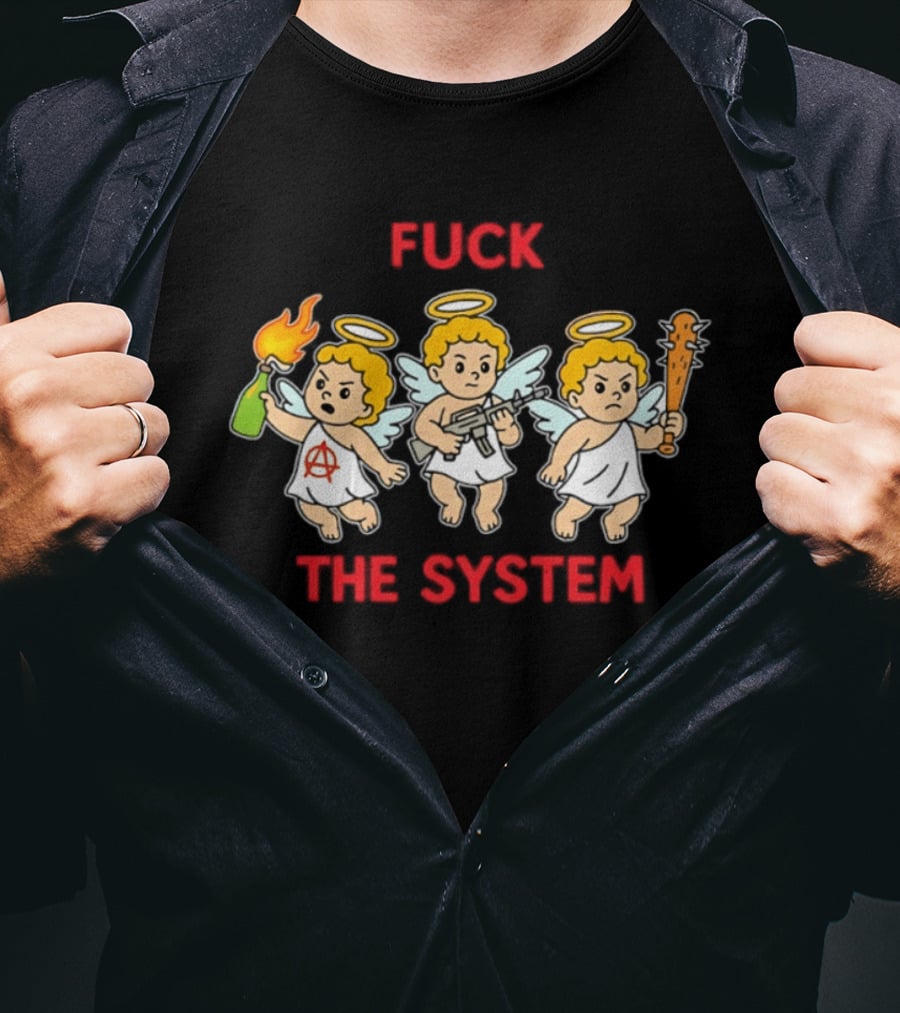 Anarchy Angels Punk Rebellion Fuck The System Cherub T-Shirt