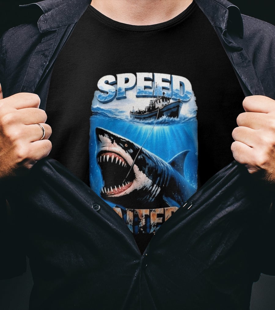 Speed Baiters Shark With Boat And Ocean T-Shirt