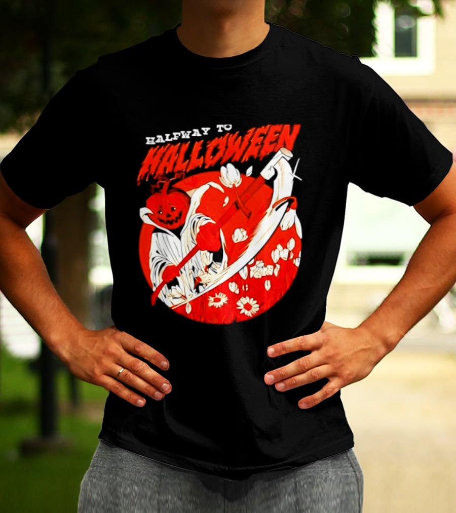 Halfway To Halloween Pumpkin Reaper Spooky T-Shirt