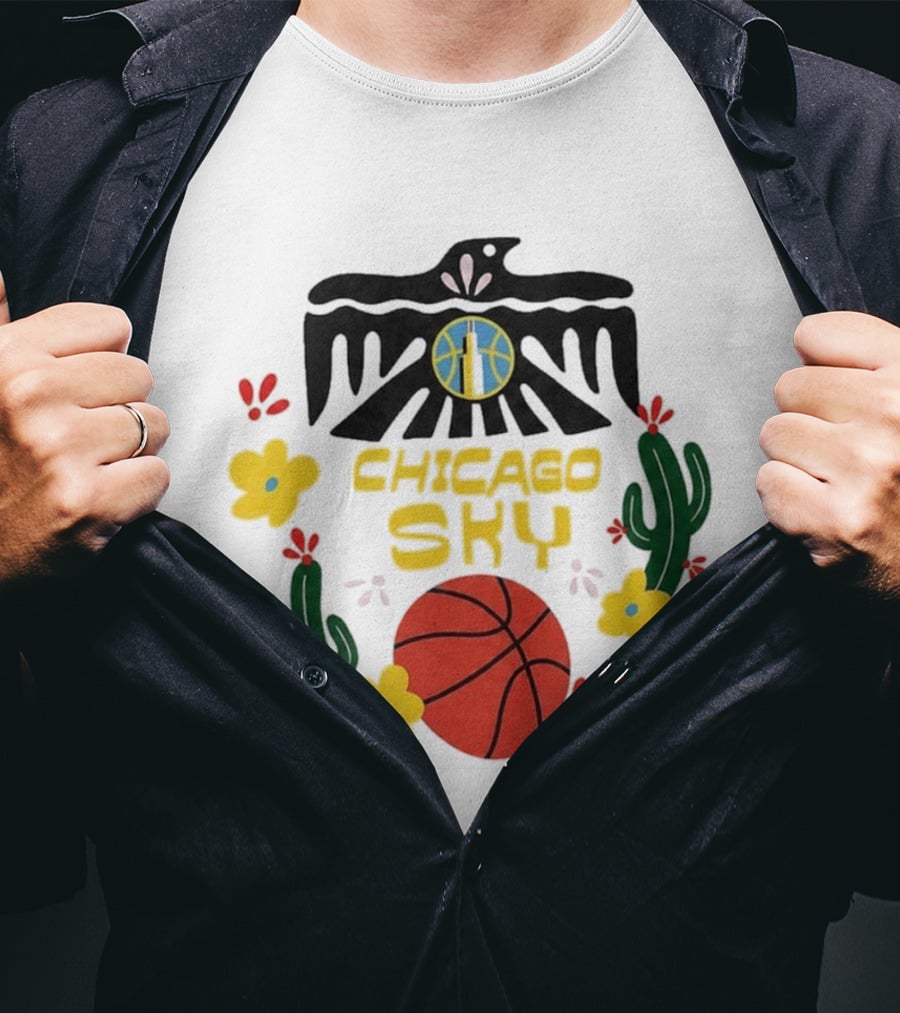 Chicago Sky Latina Empowerment Night Basketball With Floral Cactus Motif T-Shirt