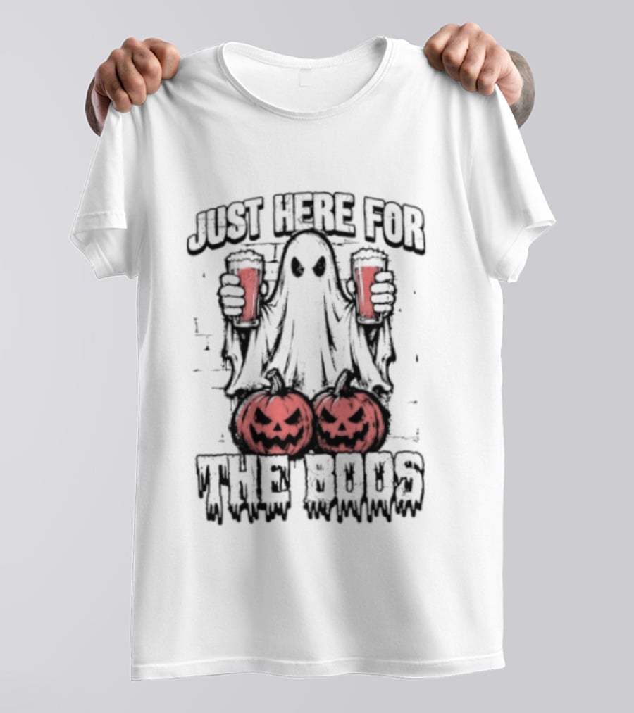 Just Here For The Boos Ghost With Beers And Pumpkins Halloween T-Shirt