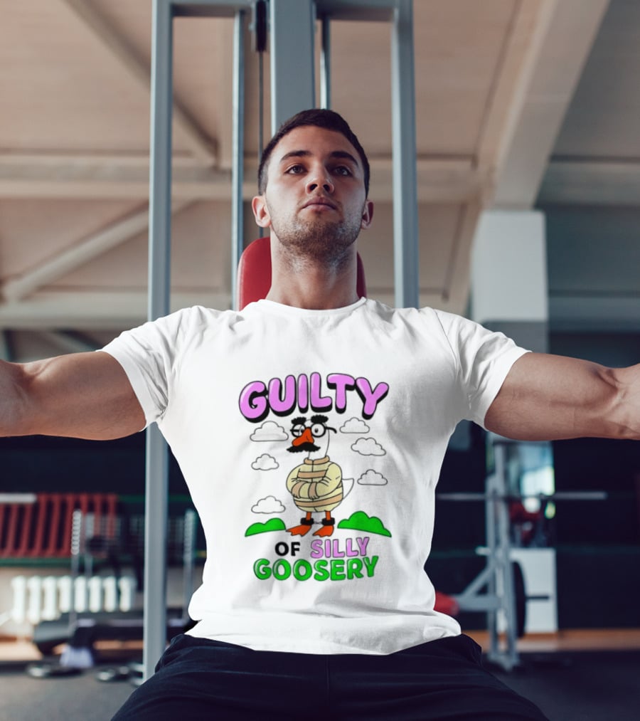 Guilty Of Silly Goosery Cartoon Goose In Striped Suit T-Shirt