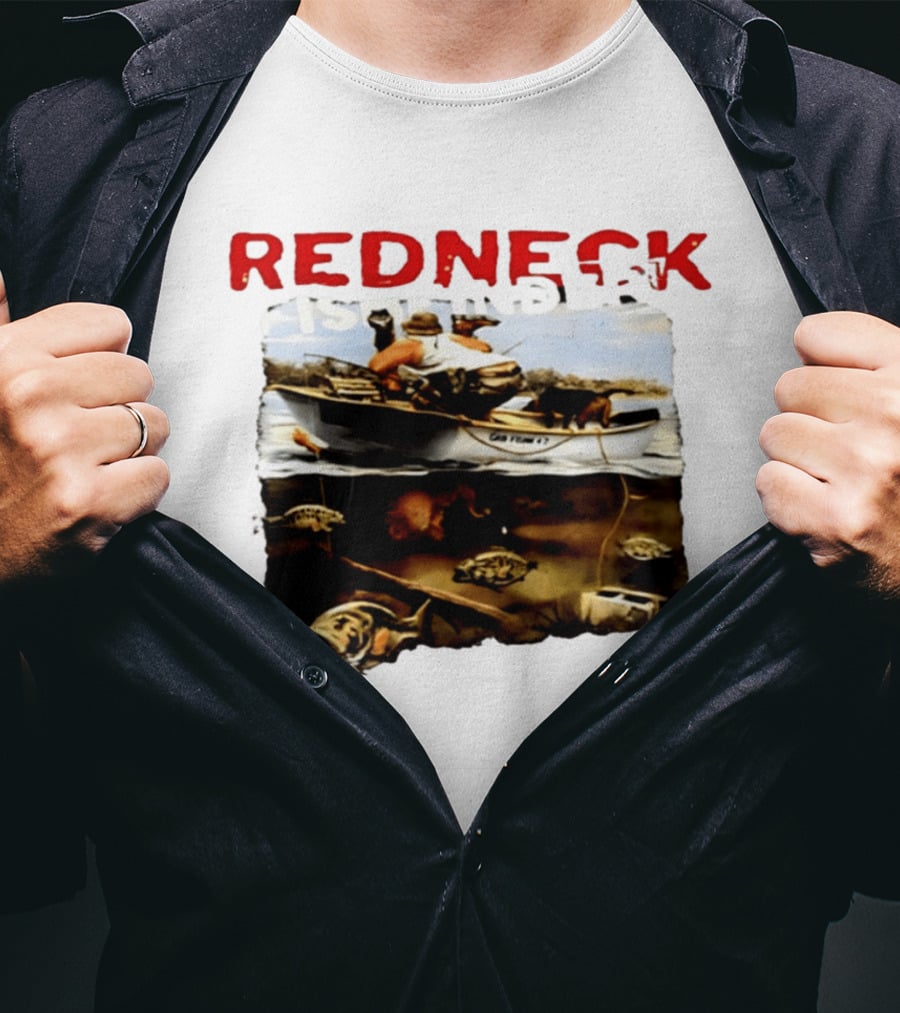 Redneck Fishfinder Fishing Boat Scene With Underwater View T-Shirt