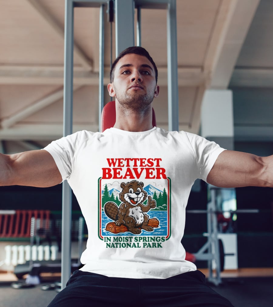Wettest Beaver In Moist Springs National Park Funny Cartoon Log T-Shirt