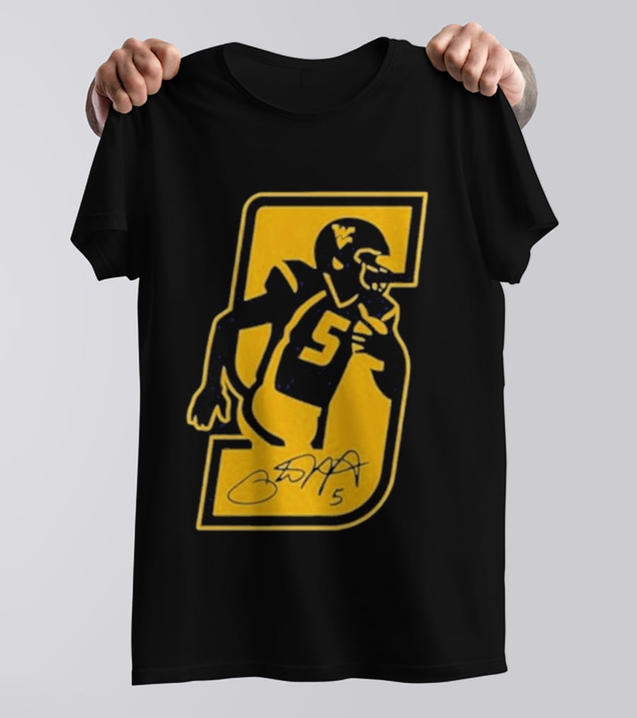 West Virginia Mountaineers Number 5 Retirement Football Icon With Signature T-Shirt