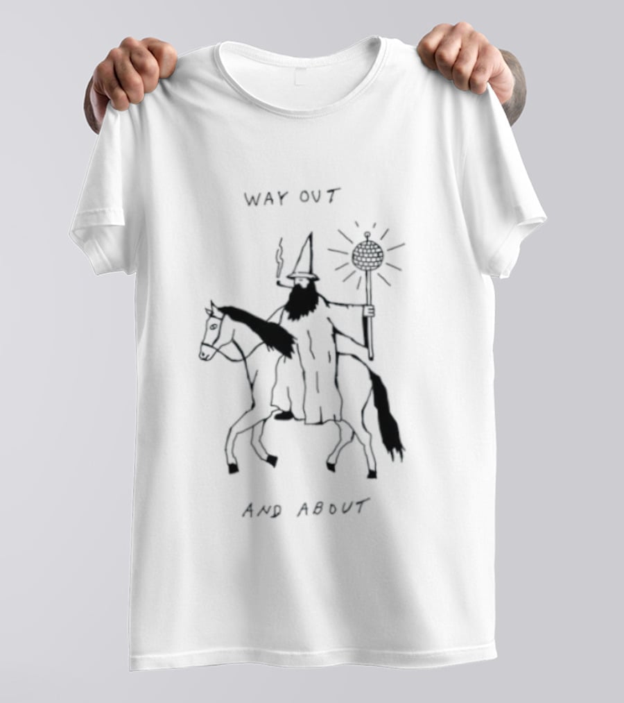Way Out And About Wizard On Horse With Disco Ball Staff T-Shirt