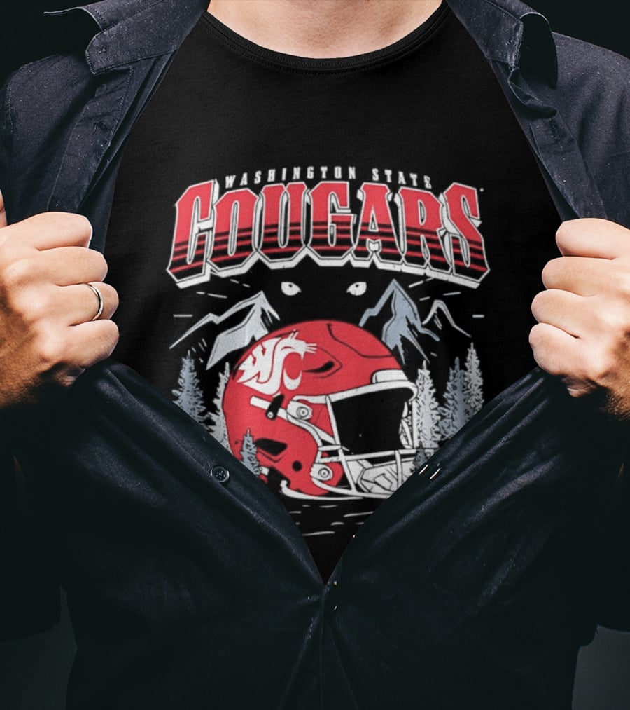 Washington State Cougars WSU NCAA Football Helmet Mountain Scene T-Shirt