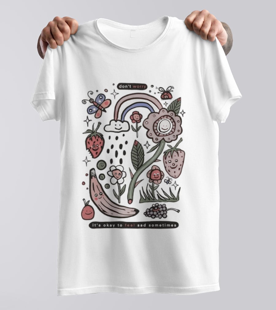 Happy Rainbow Flower And Fruit Friends With Smiling Faces T-Shirt