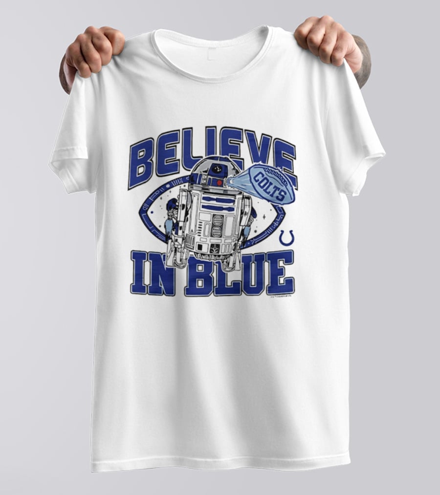 Believe In Blue Indianapolis Colts Star Wars R2D2 Collaboration T-Shirt