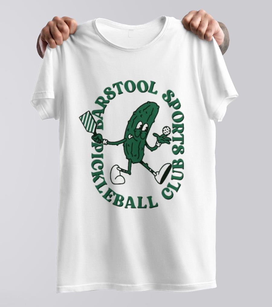 Barstool Sports Pickleball Club Animated Pickle Character With Paddle And Ball T-Shirt