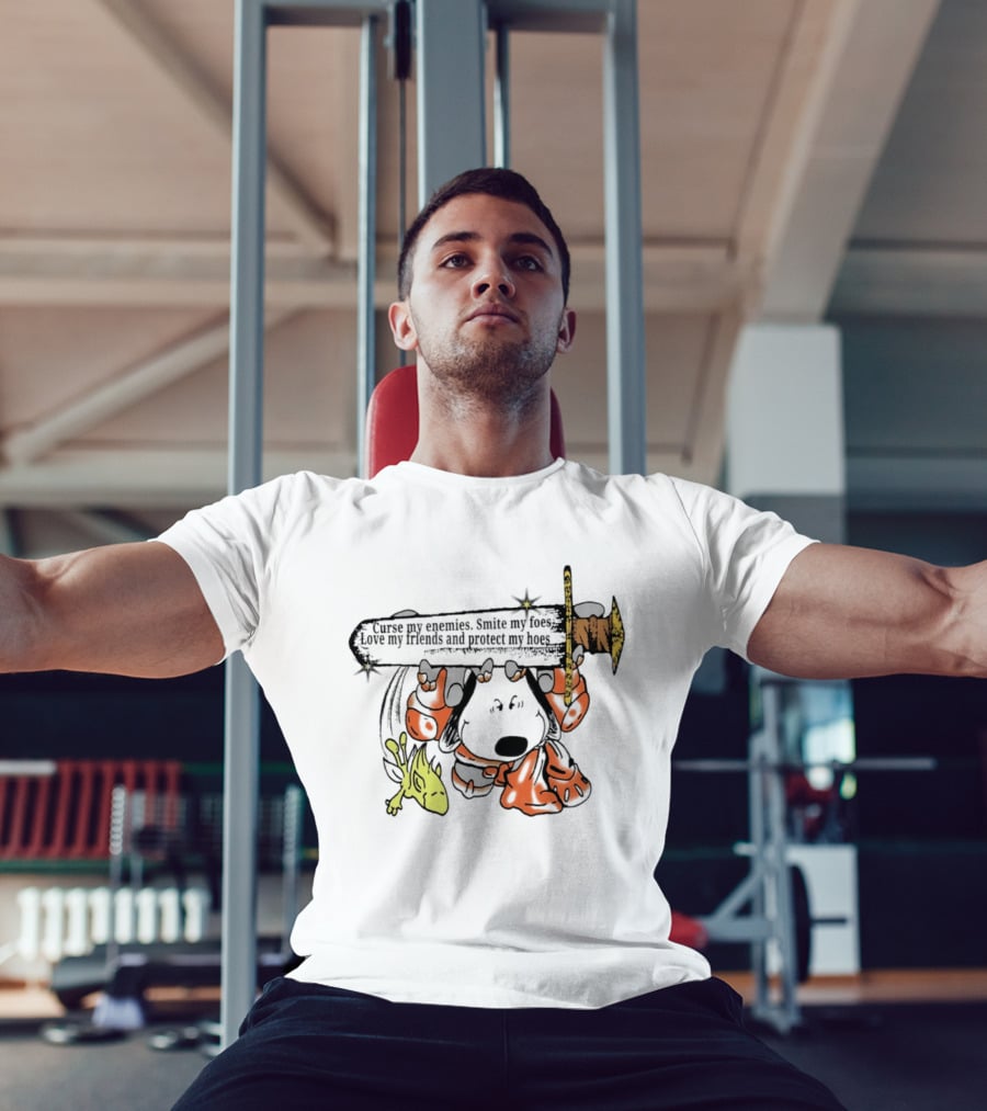 Curse My Enemies Smite My Foes Love My Friends Protect My Hoes Snoopy Woodstock Sword T-Shirt