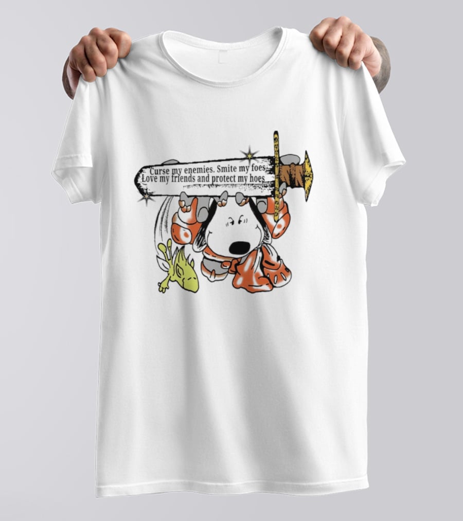 Curse My Enemies Smite My Foes Love My Friends Protect My Hoes Snoopy Woodstock Sword T-Shirt