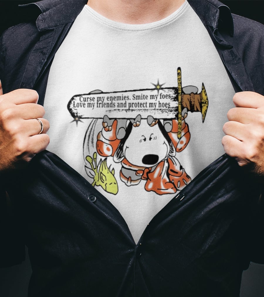 Curse My Enemies Smite My Foes Love My Friends Protect My Hoes Snoopy Woodstock Sword T-Shirt