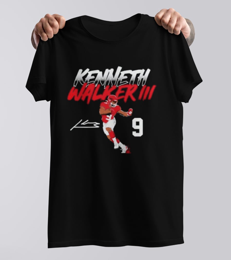 Kenneth Walker III Signature No 9 Football Player Red And White T-Shirt