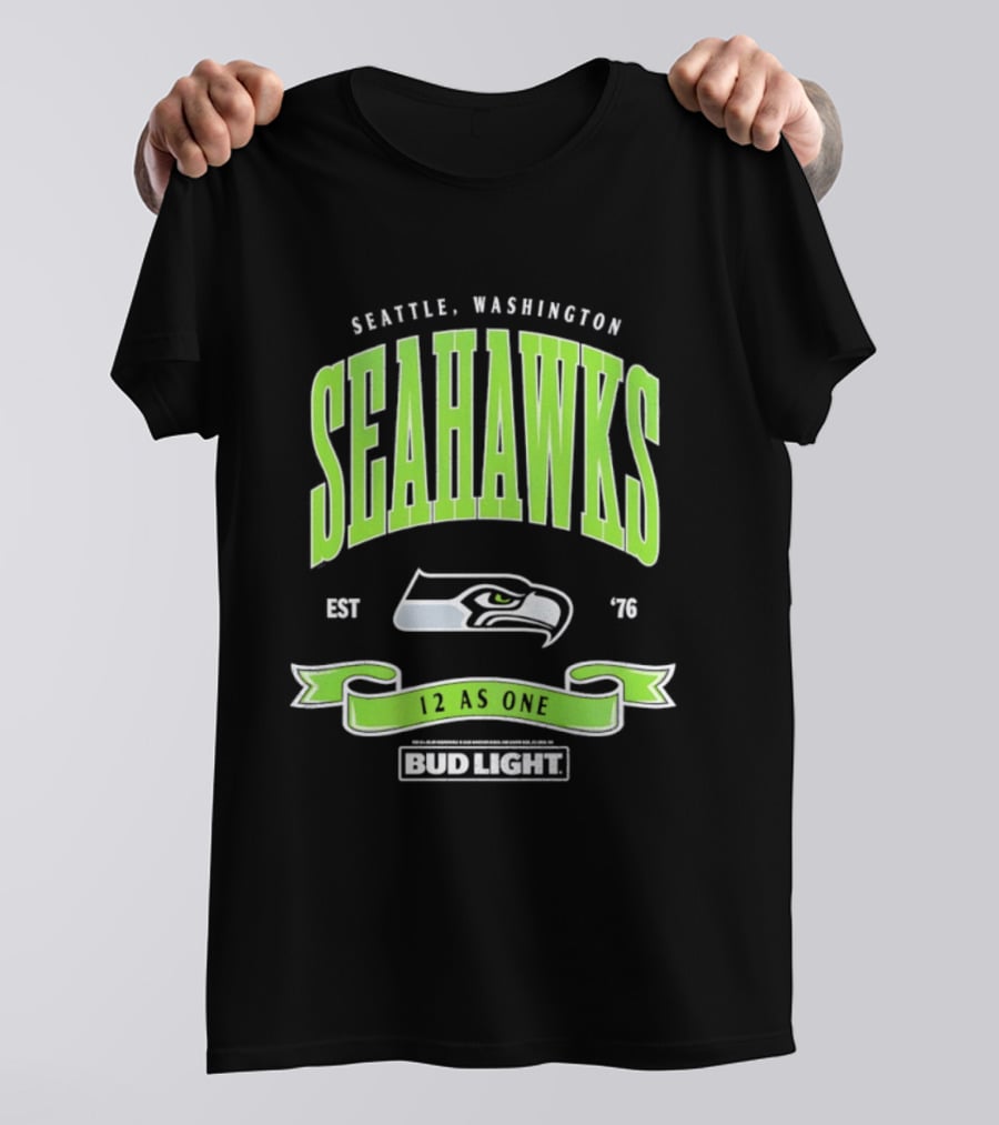 Seattle Washington Seahawks EST 76 Bud Light 12 As One T-Shirt