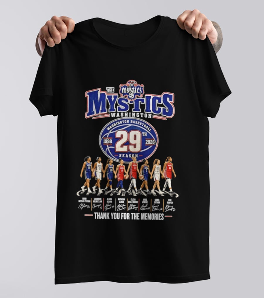 Washington Mystics Basketball 29th Season 1998 2026 Thank You For The Memories Signatures T-Shirt