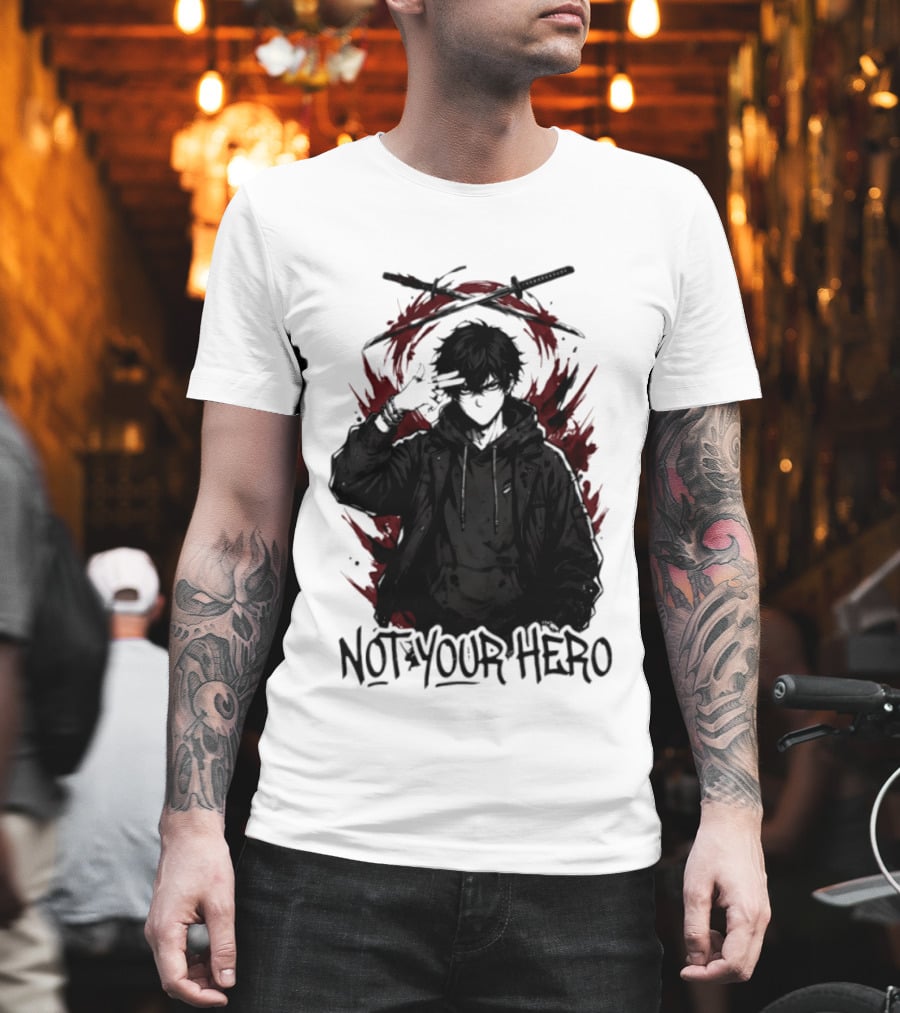 Not Your Hero Hooded Anime Boy With Katanas Manga T-Shirt