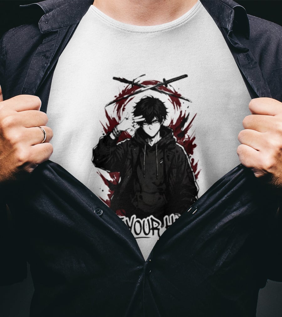 Not Your Hero Hooded Anime Boy With Katanas Manga T-Shirt