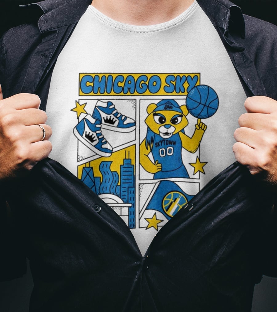 Chicago Sky Skytown Mascot And Basketball Celebration T-Shirt