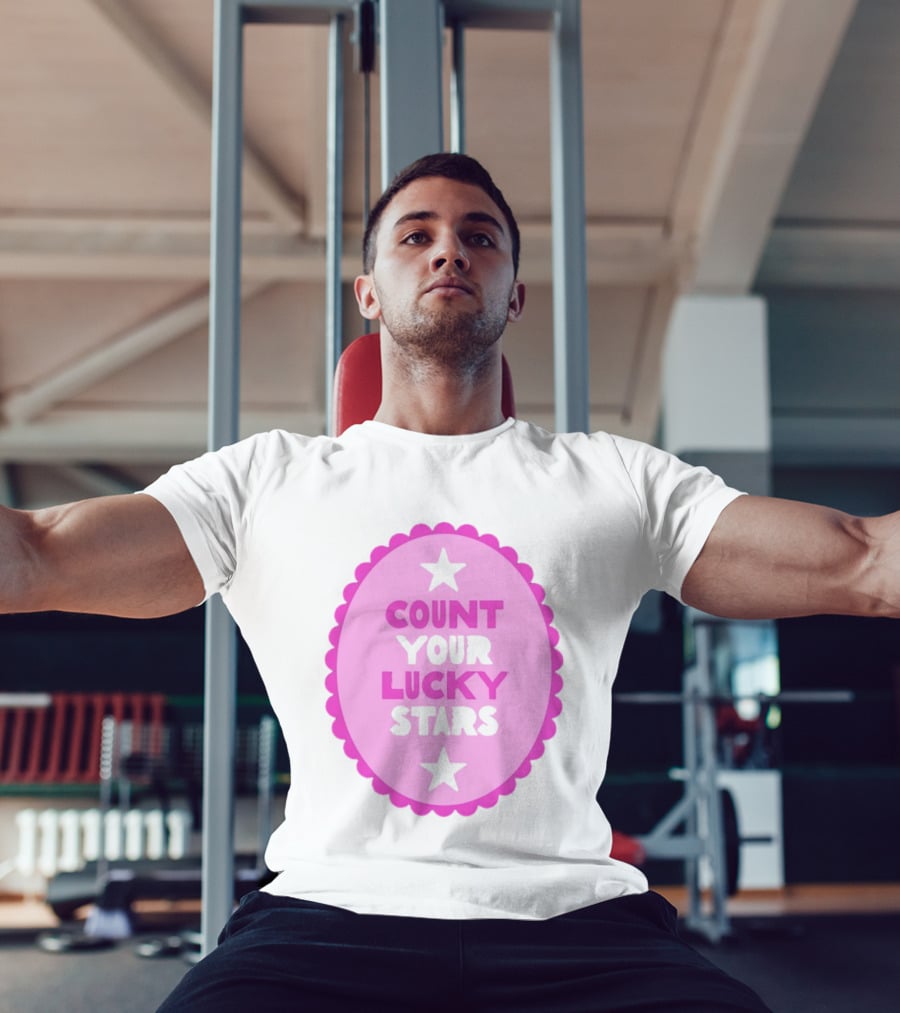 Count Your Lucky Stars Pink Oval Motivational Message T-Shirt