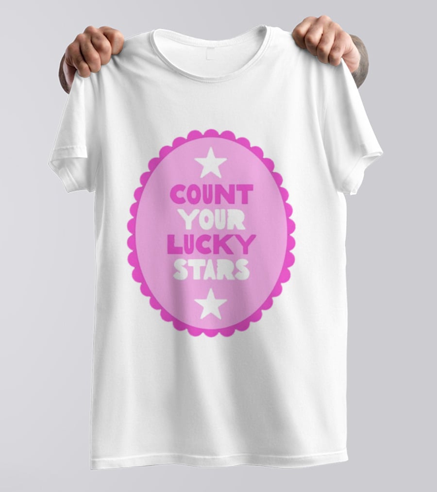 Count Your Lucky Stars Pink Oval Motivational Message T-Shirt