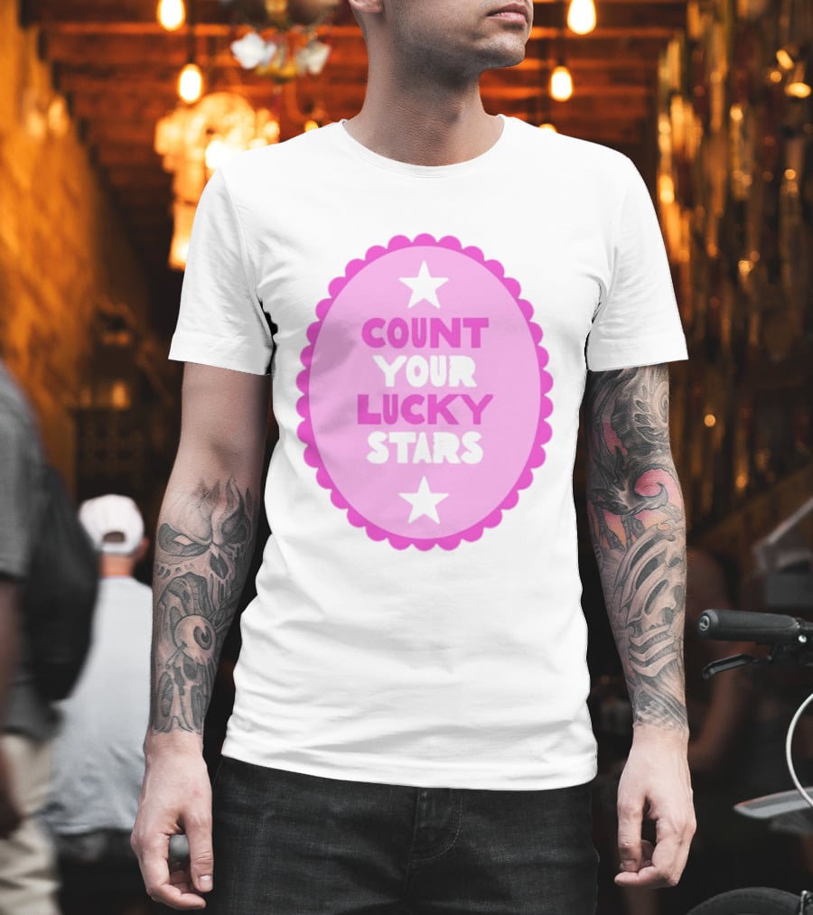 Count Your Lucky Stars Pink Oval Motivational Message T-Shirt